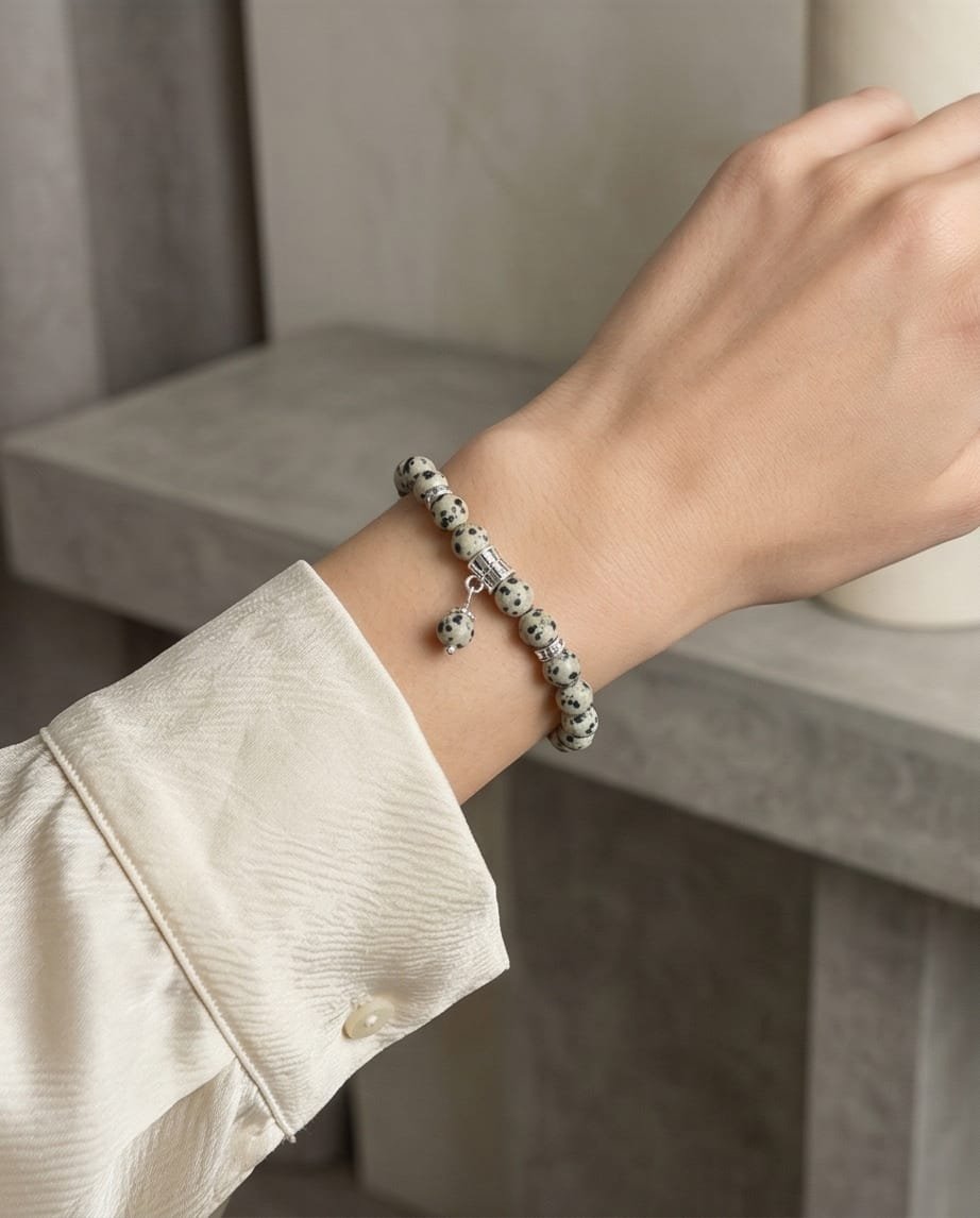 Pulsera de Piedra Natural Jaspe Dalmata , 6mm